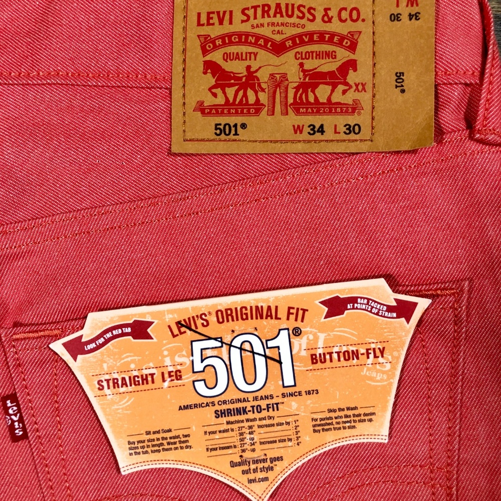 Levi's Pink 501 Original Shrink-To-Fit Jeans 34x32 - Picture 6 of 8